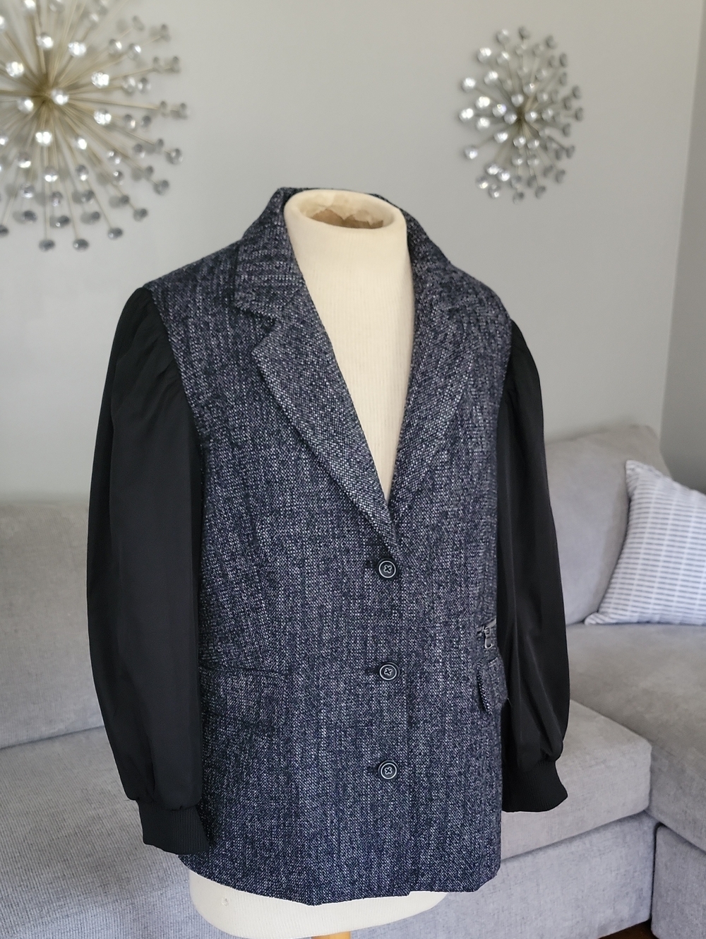 Maeve By Anthropologie Black Tweed Vest Blazer with Black Long Sleeves
